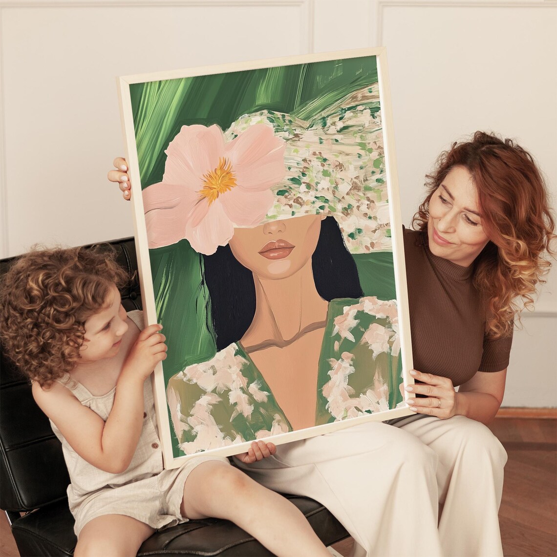 Elegant Woman With Floral Hat Abstract Art Print - Image 3