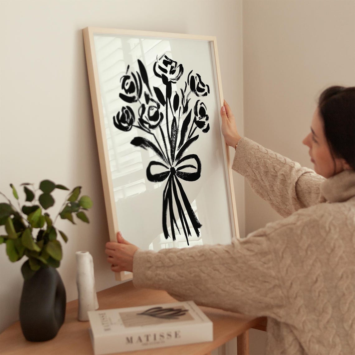 Bold Black Rose Bouquet Art Minimalist Floral Wall Art Contemporary Print Elegant Flower Design For Modern Home Decor - Image 2