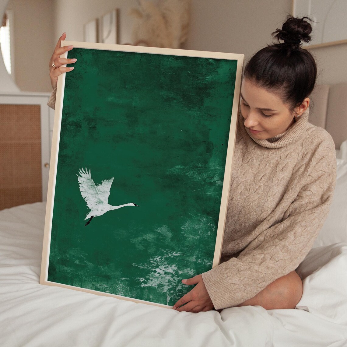 Flying Swan Minimalist Art Print, Japandi Style