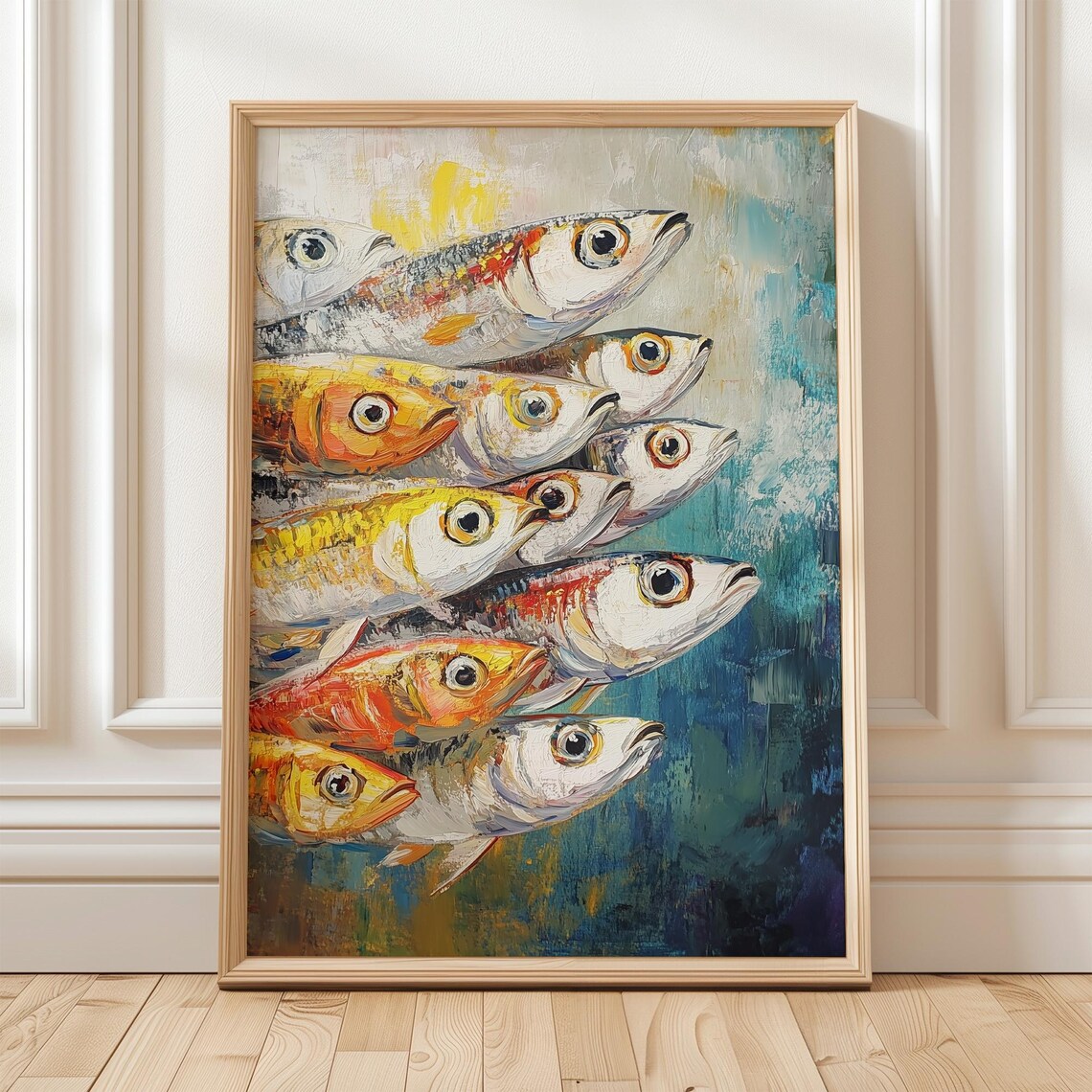 Sardine Oil Painting Print, Abstract Coastal Art