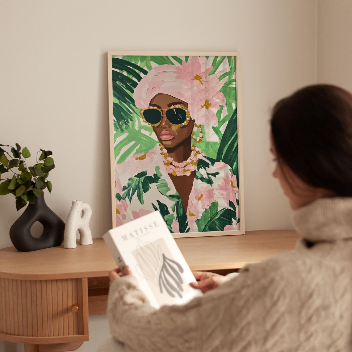 Tropical Floral Woman, Modern Feminine Decor - Image 3