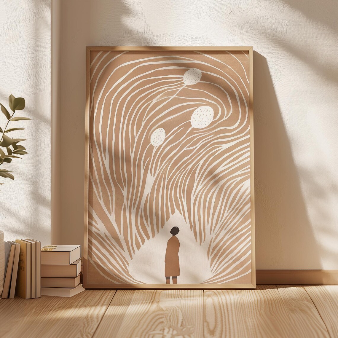 Abstract Flowing Lines with Woman Silhouette Neutral Art Poster - Image 3