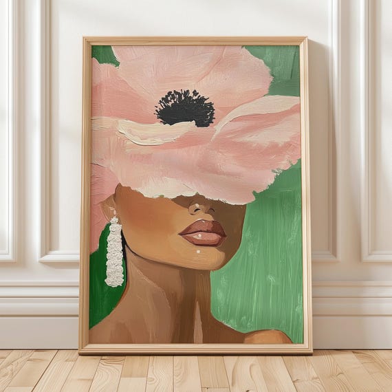 Elegant Woman With Floral Hat, Minimalist Art Print