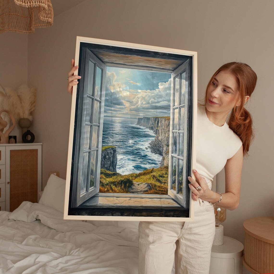 Cliffside Ocean Window View Poster, Coastal Seascape