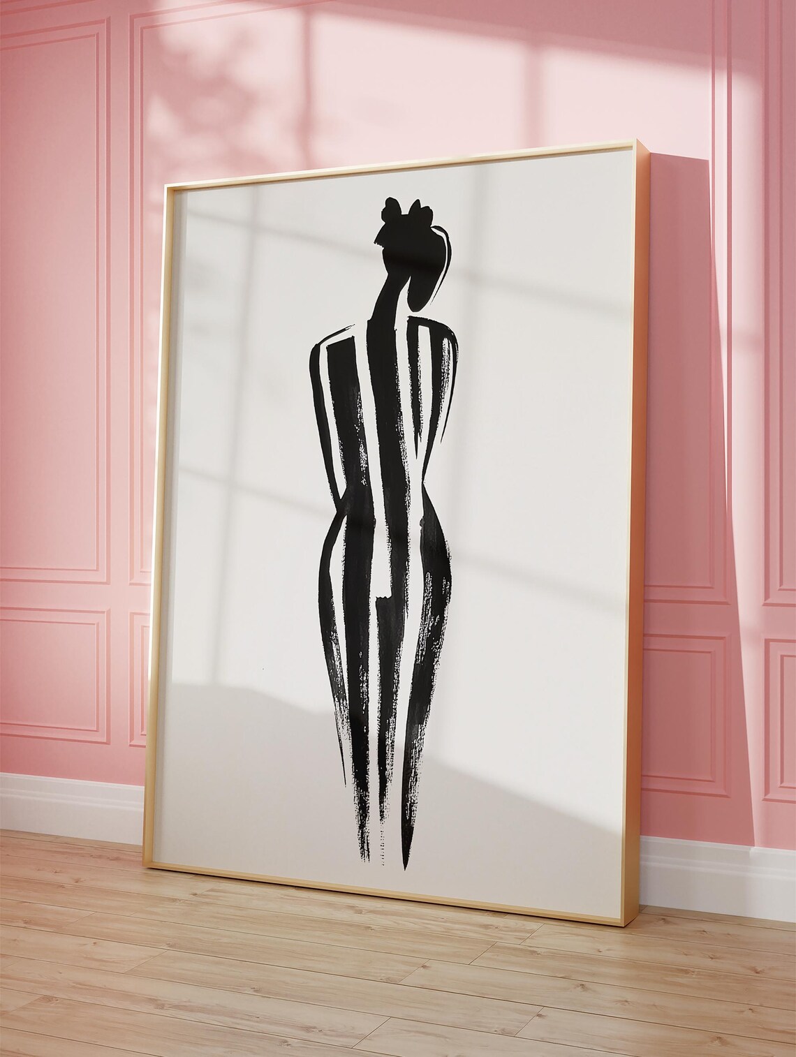 Elegant Standing Female Silhouette Black Brushstroke Art Poster - Image 2