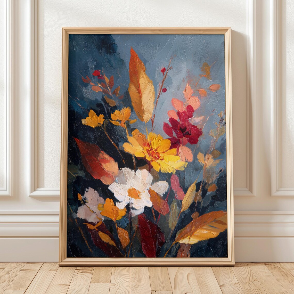 Bold Autumn Floral Bouquet Oil Painting Fall Flowers Art Poster
