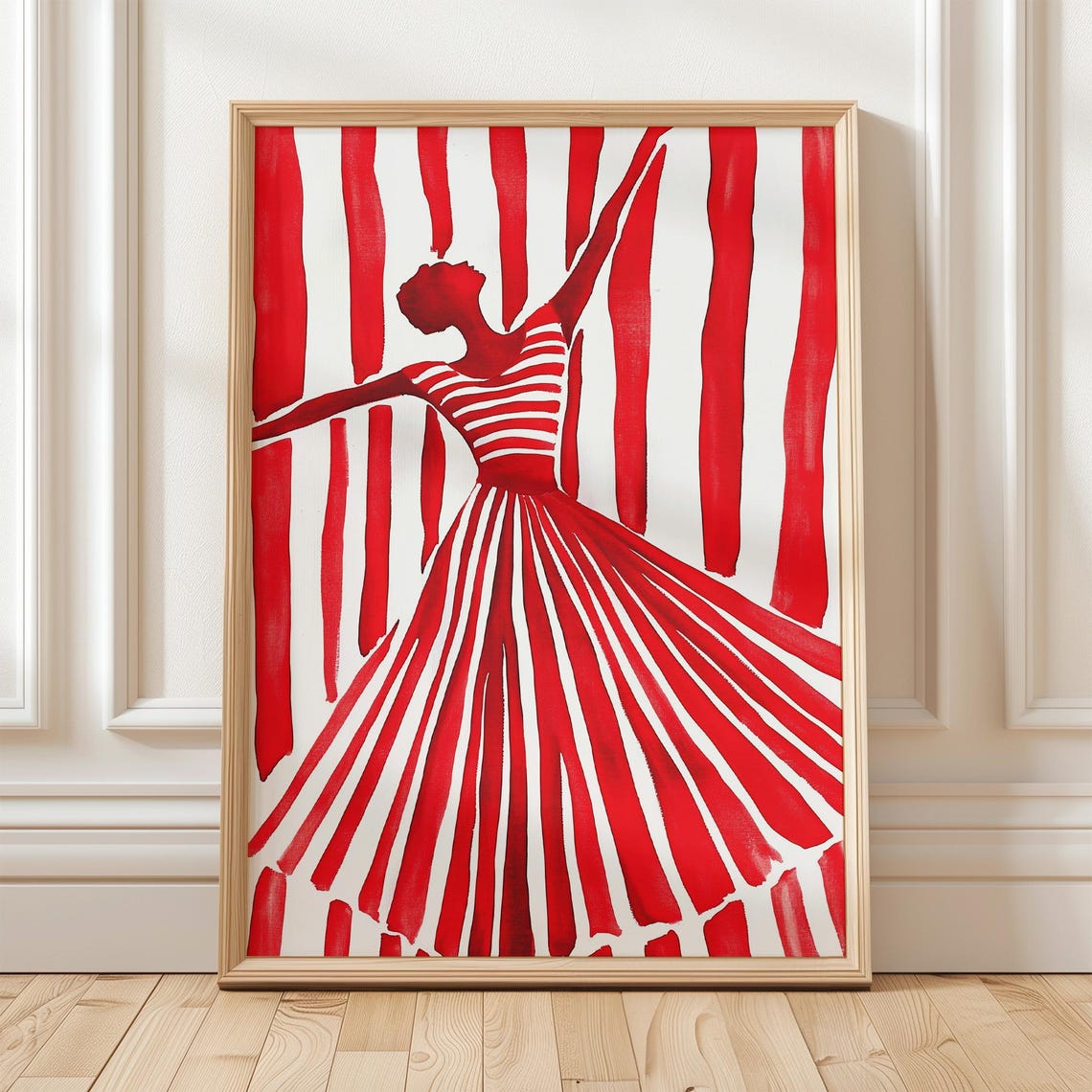 Red Striped Dancer Art Print Minimalist Wall Decor Bold Abstract Woman Artwork Modern Contemporary Poster Instant