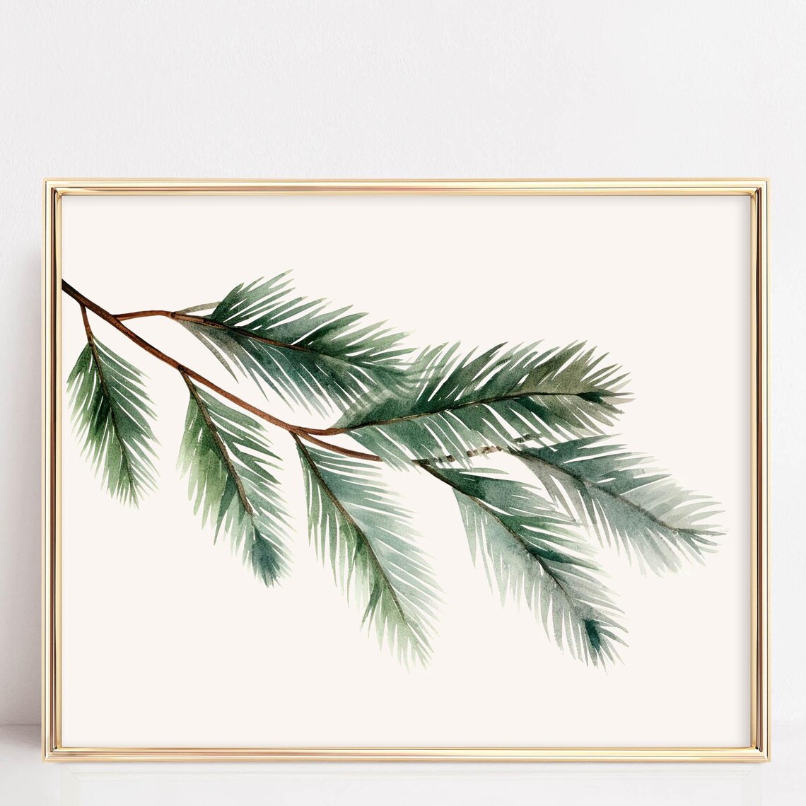 Minimal Watercolor Pine Branch Winter Botanical Christmas Poster