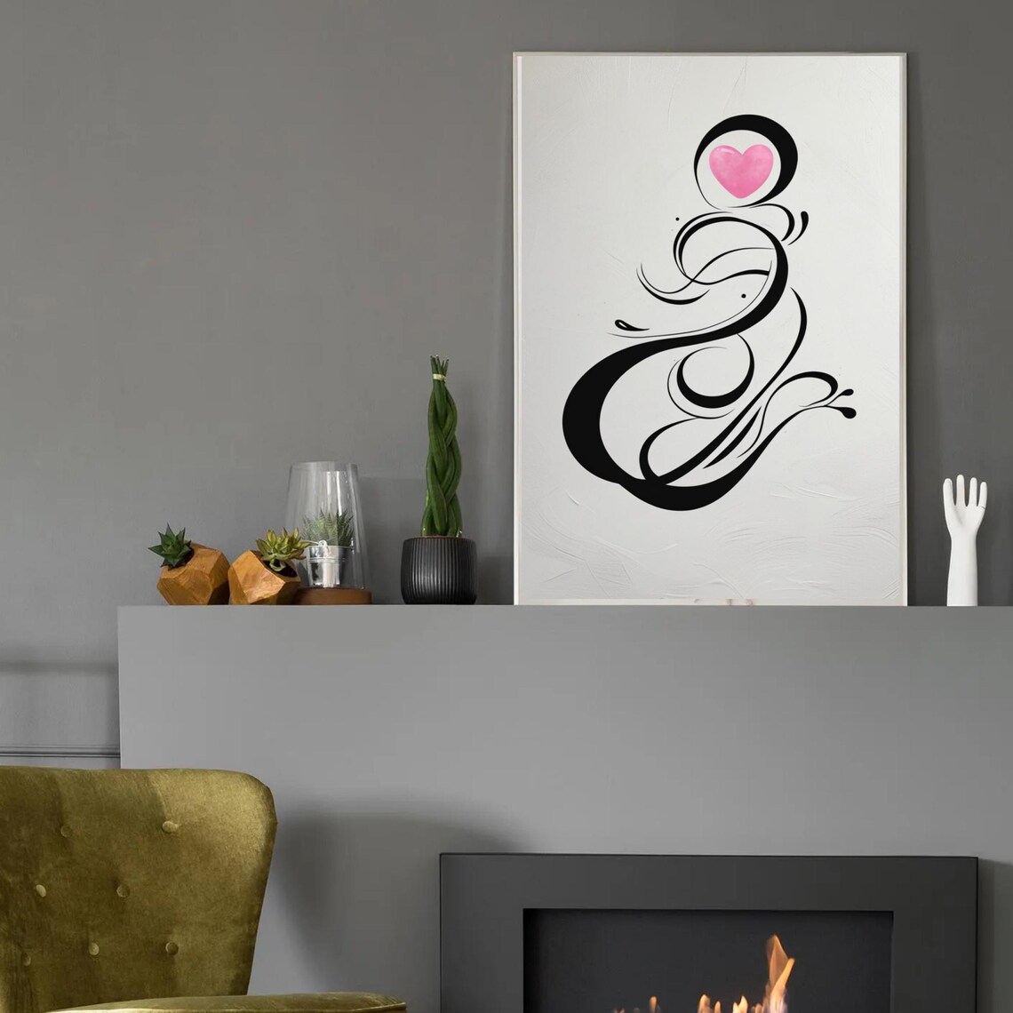 Minimalist Black Line Art Heart With Pink Accent Modern Wall Poster - Image 2