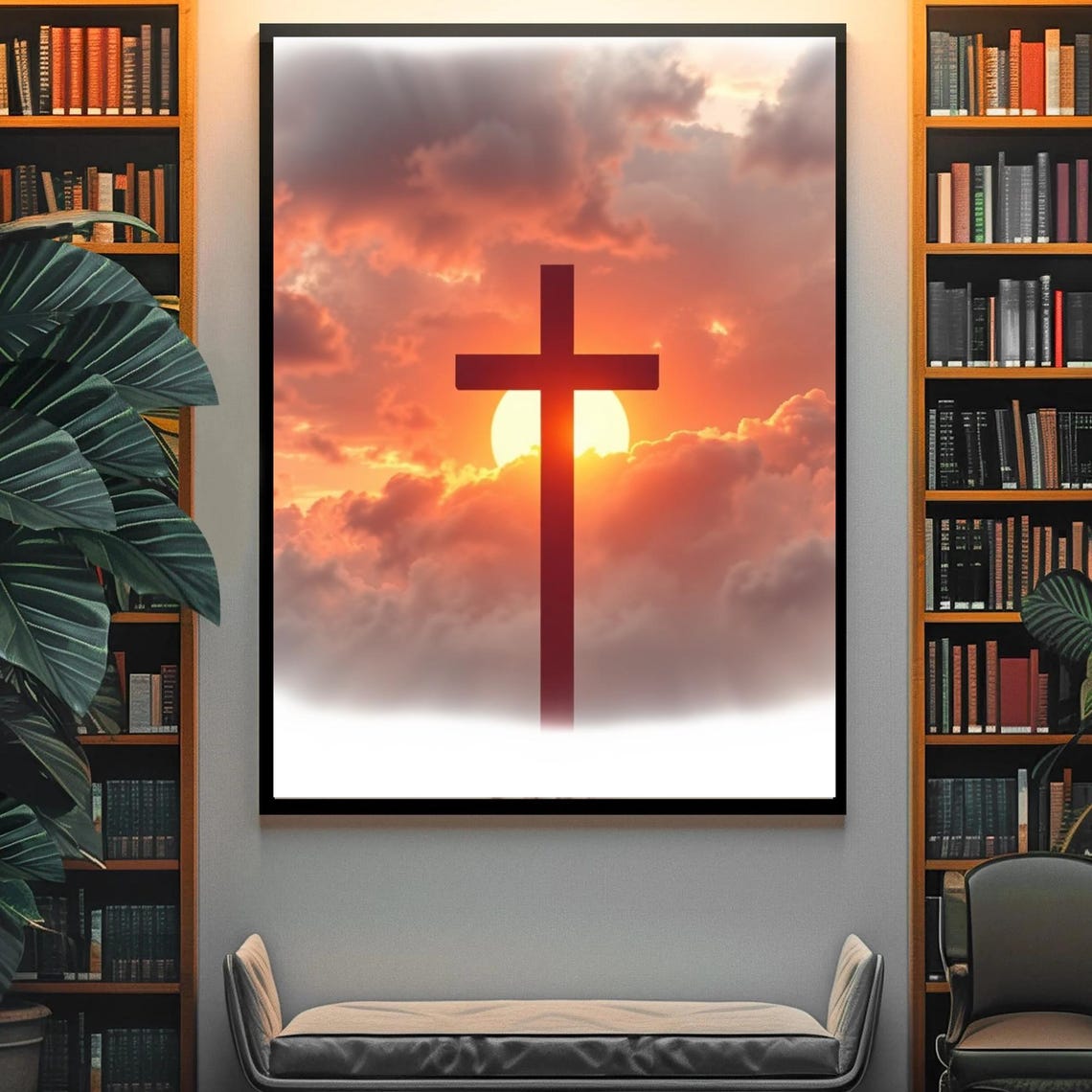 Cross Silhouette Orange Sunset Clouds Sky Hope Faith Christian Poster - Image 4