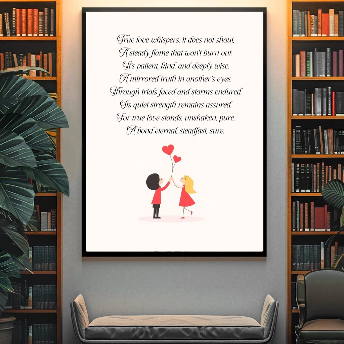 True Love Whispers Poem With Couple Illustration Romantic Wall Poster - Image 4