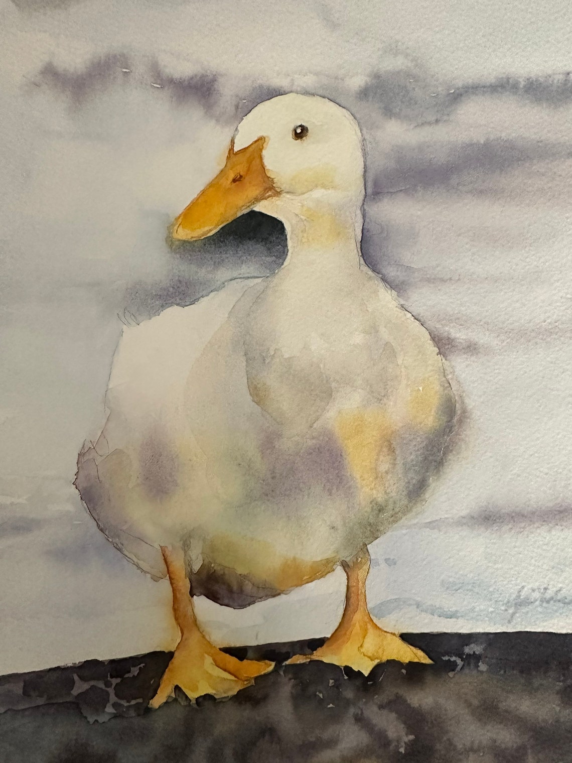 Serene White Duck Standing Tall in Soft Watercolor Art Poster - Image 6