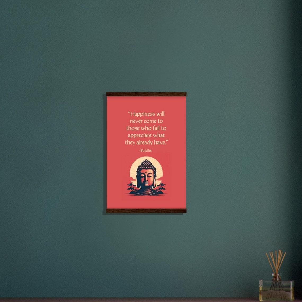 Buddha Happiness Appreciation Quote Red Minimalist Zen Poster - Image 2
