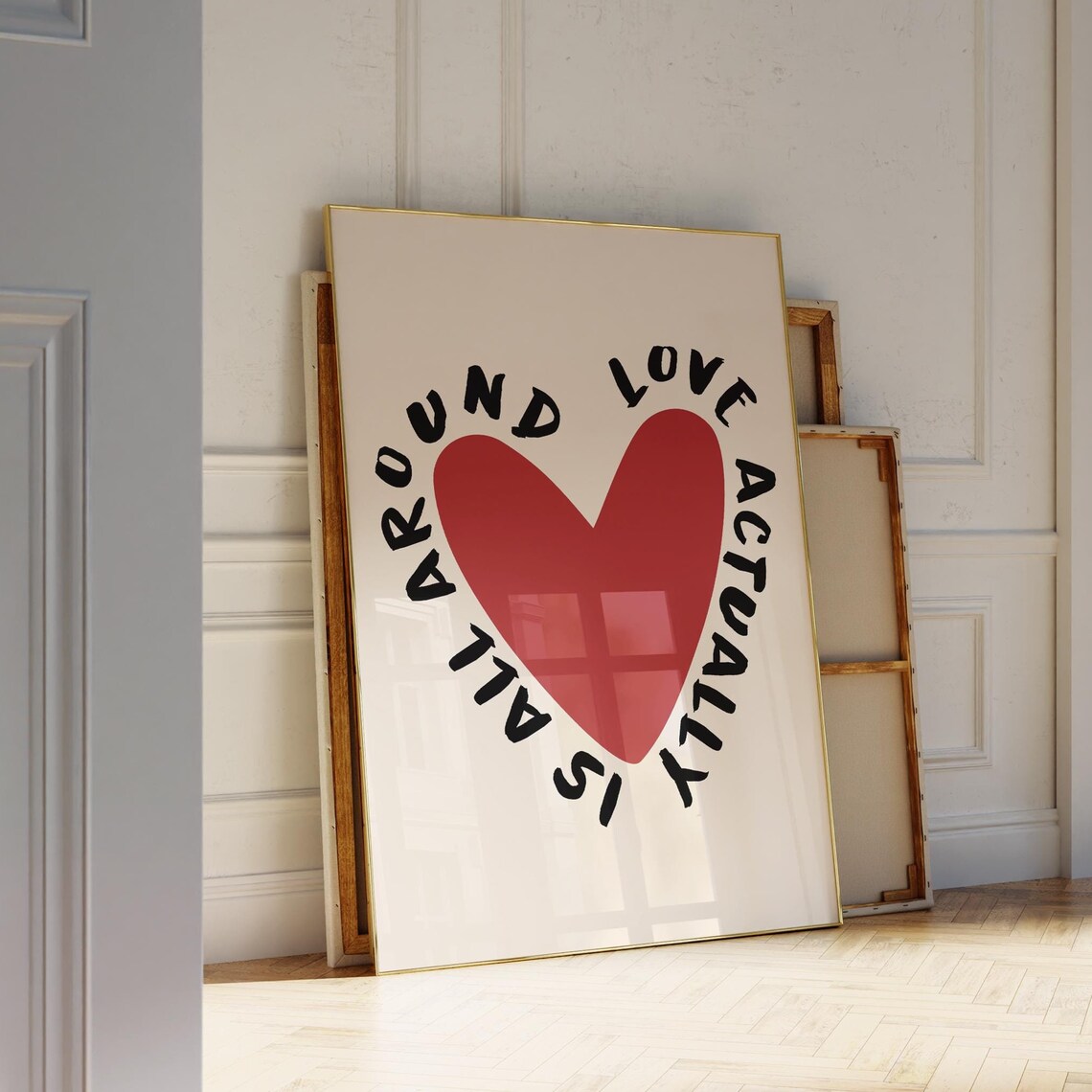 Love Actually Is All Around Red Heart Black Lettering Wall Art