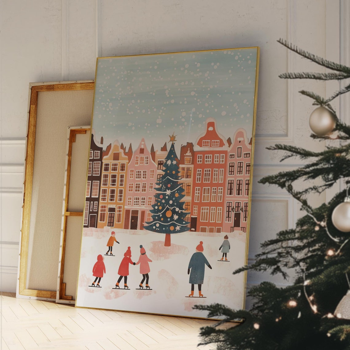 Retro Christmas Wall Art Cute Christmas Art Winter Village Print Cozy Season Pink Christmas Wall Art 11x14 12x16 16x20 18x24 - Image 6
