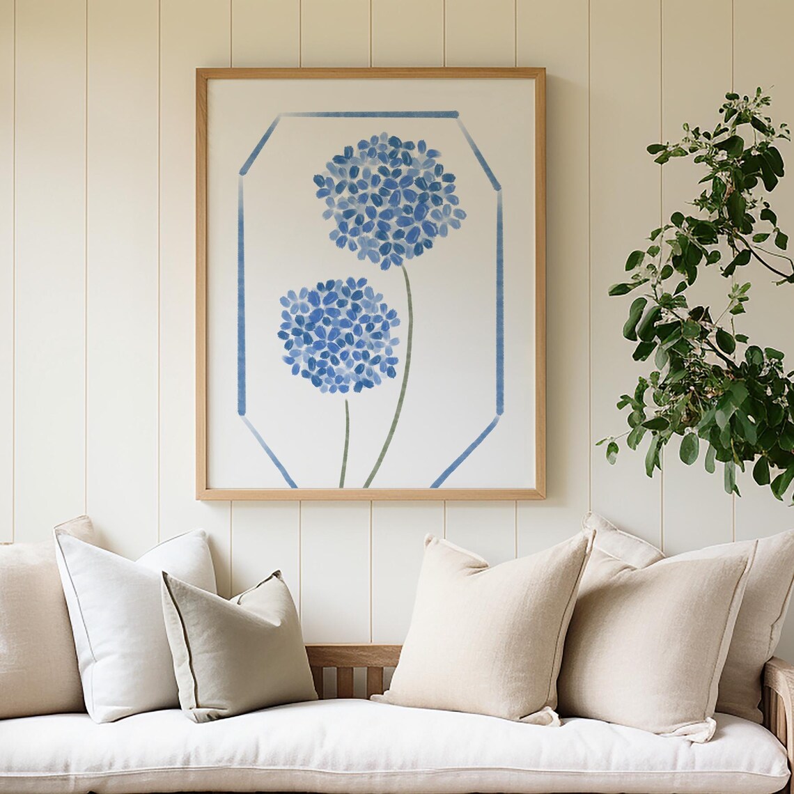 Hydrangea Coastal Art Print, Blue Beachy Decor