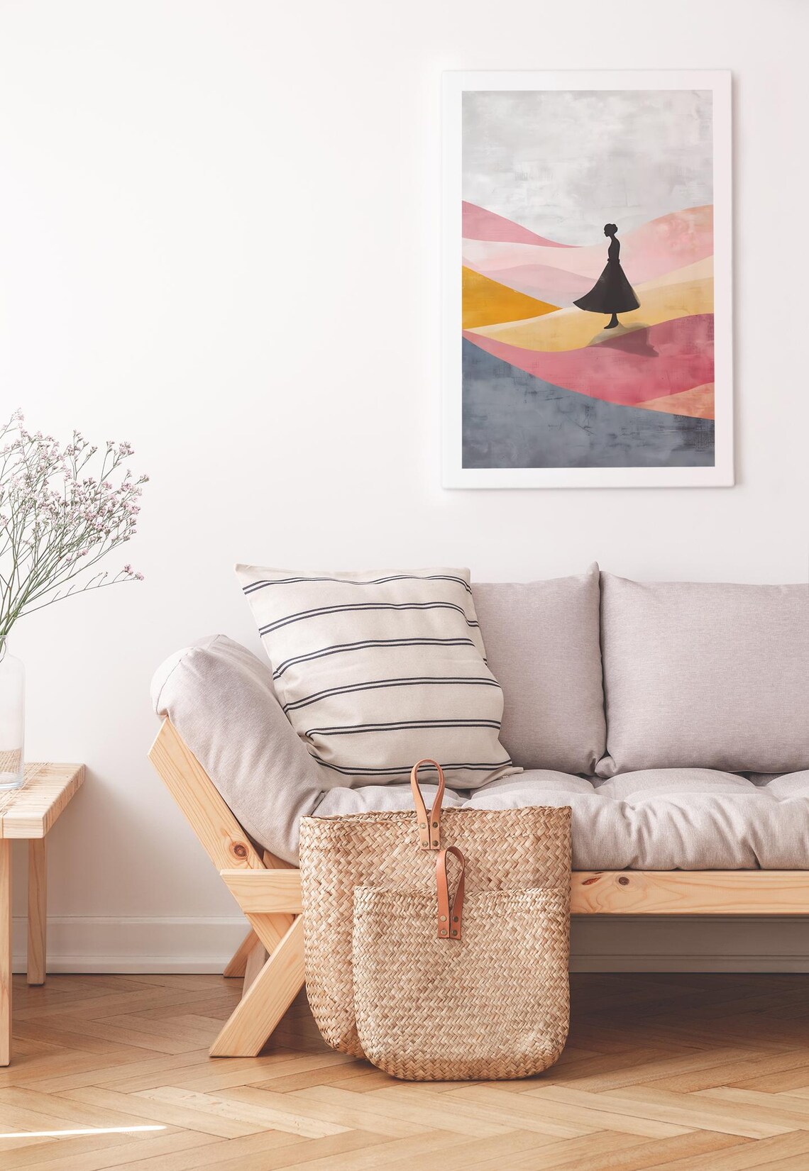 Woman Silhouette Walking Colorful Rolling Hills Abstract Art Poster - Image 3
