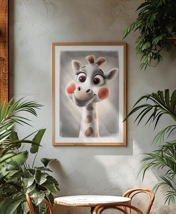 Adorable Smiling Baby Giraffe Portrait Nursery Animal Poster