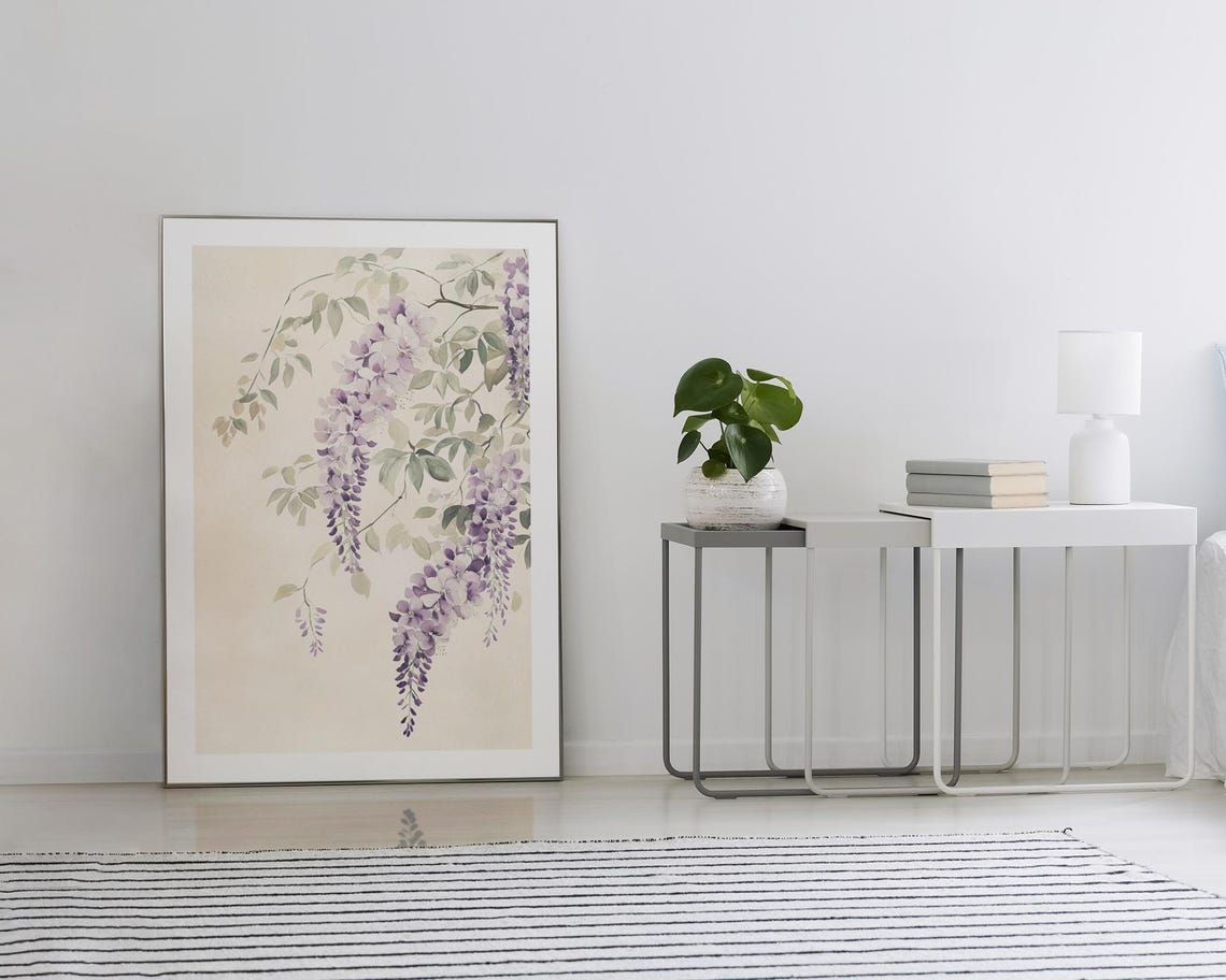 Purple Wisteria Clusters Hanging Watercolor Botanical Art Poster - Image 2
