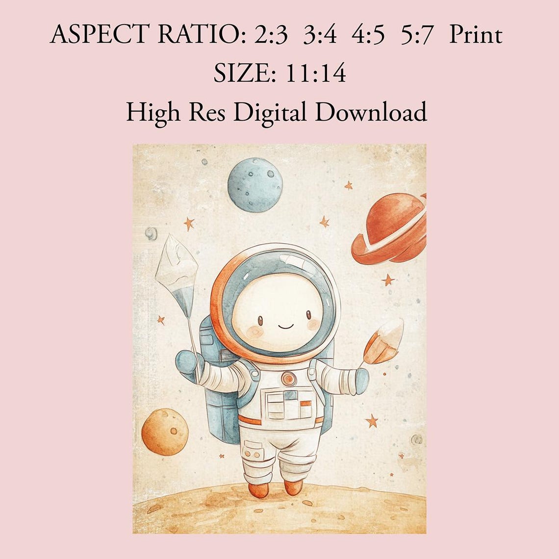 Whimsical Astronaut Kid With Planets Space Nursery Decor Poster - Image 3