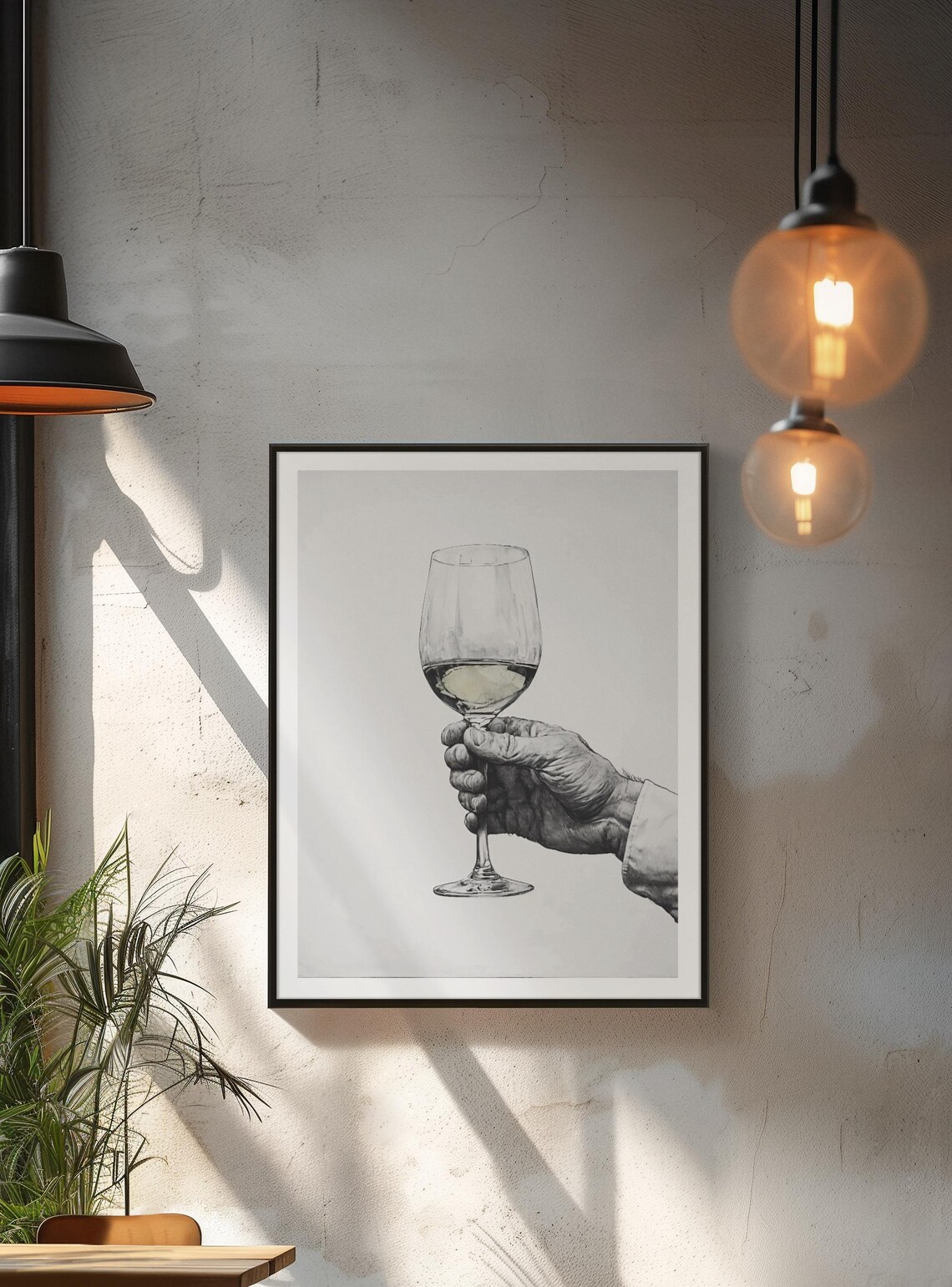 Hand Holding Wine Glass Minimalist Black And White Sketch Art Poster