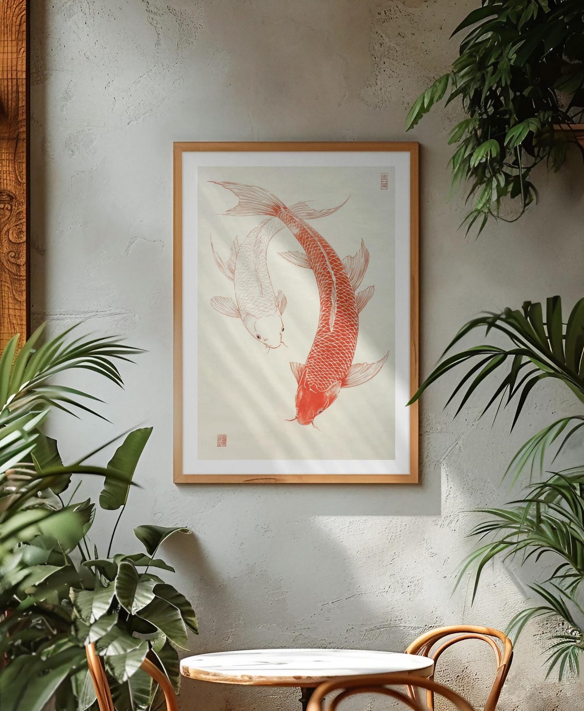 Red And White Koi Fish Traditional Japanese Ink Art Zen Poster - Image 2