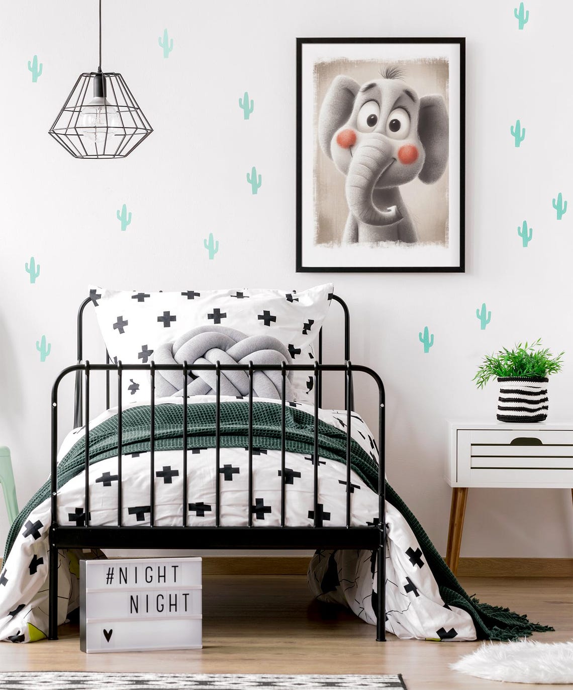 Cute Smiling Baby Elephant Portrait Safari Nursery Animal Wall Art - Image 3