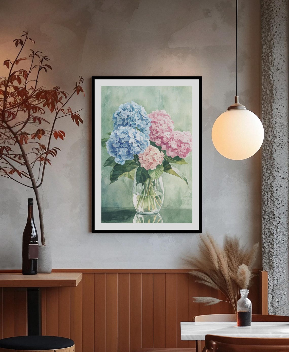 Hydrangea Watercolor In Glass Vase Blue And Pink Floral Poster