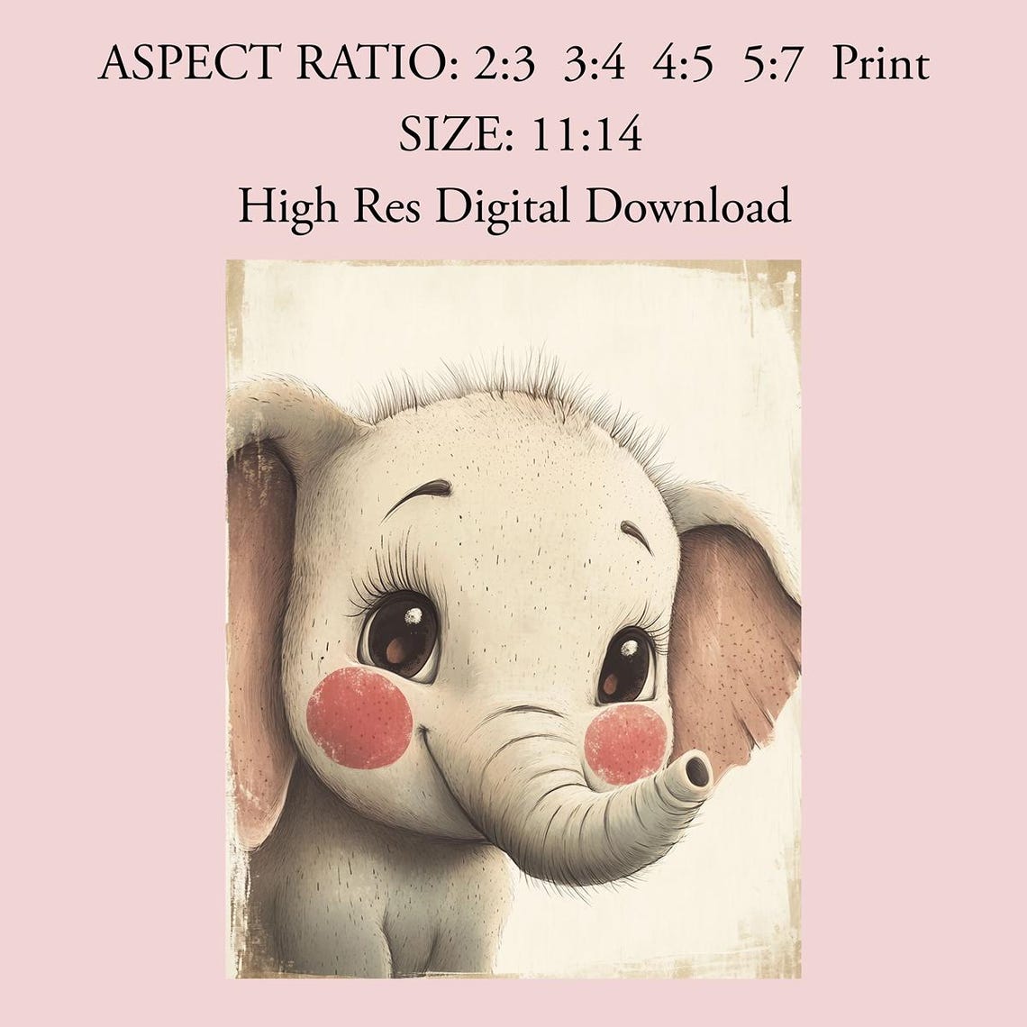 Cute Baby Elephant Nursery Animal Illustration Kids Room Poster - Image 2