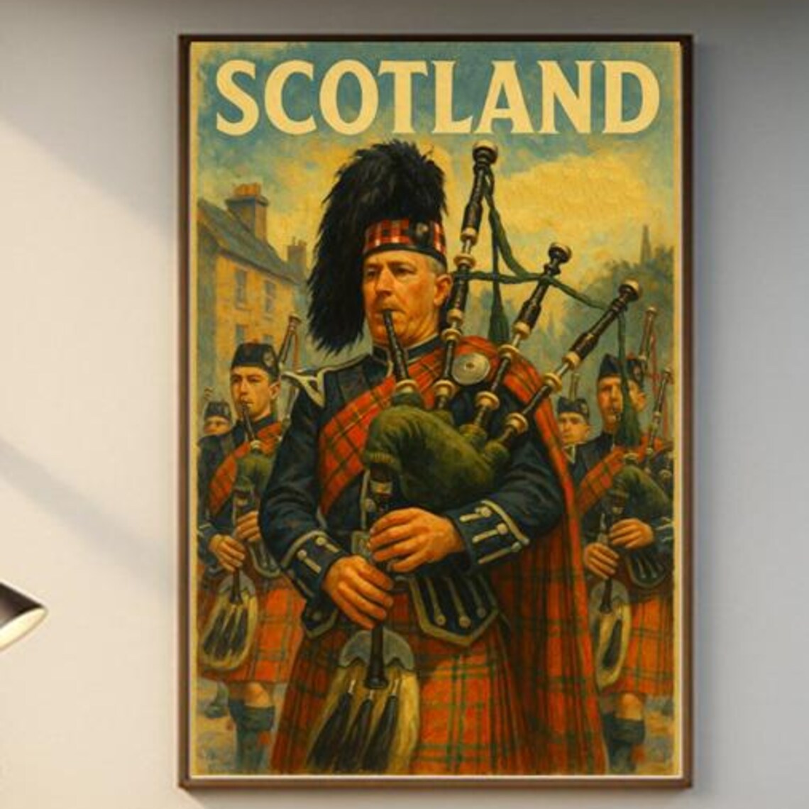 Scotland Bagpiper in Tartan Kilt Vintage Highland Music Poster