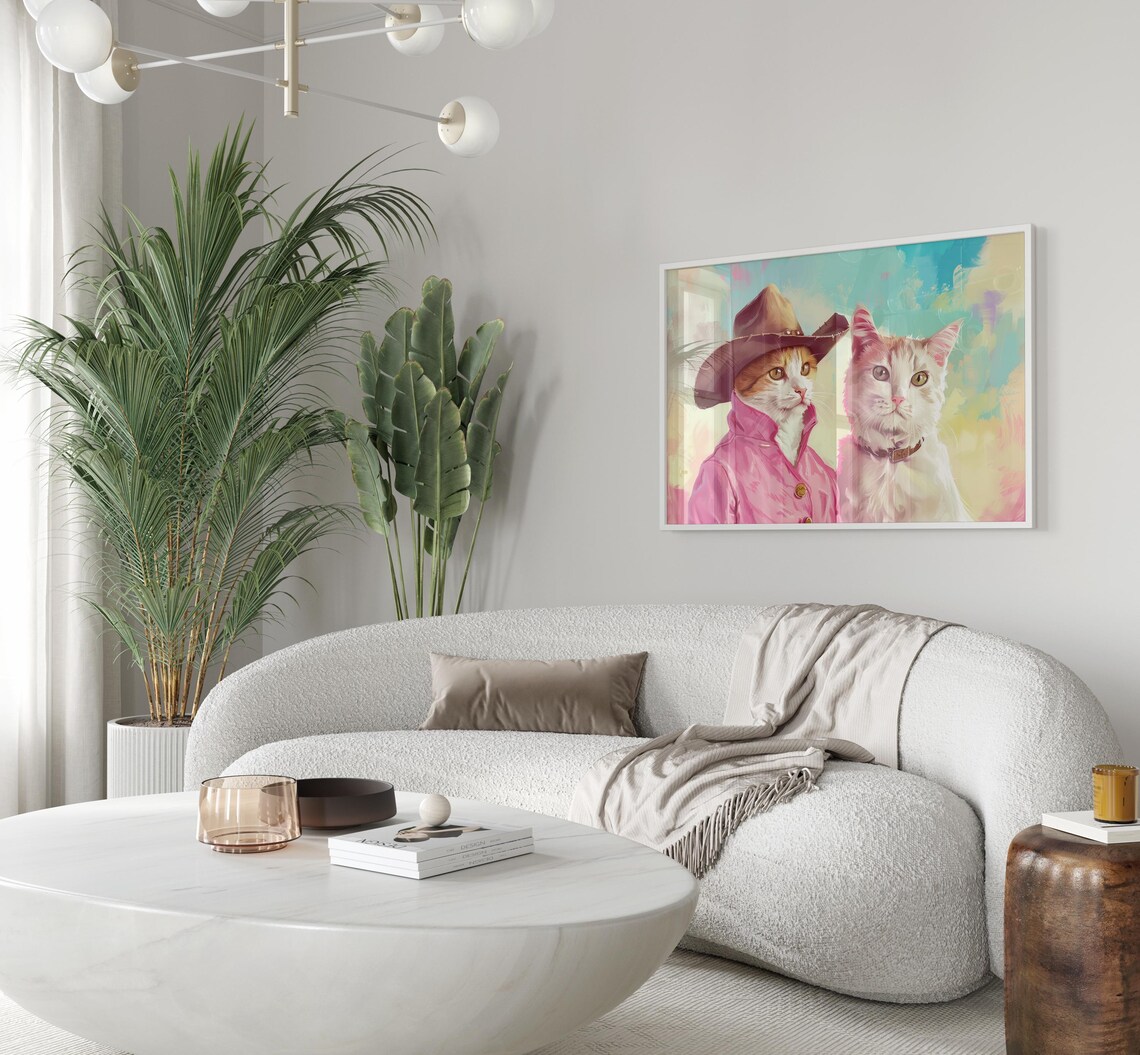 Cowboy Cats in Western Hats on a Pastel Sky Background Poster - Image 3