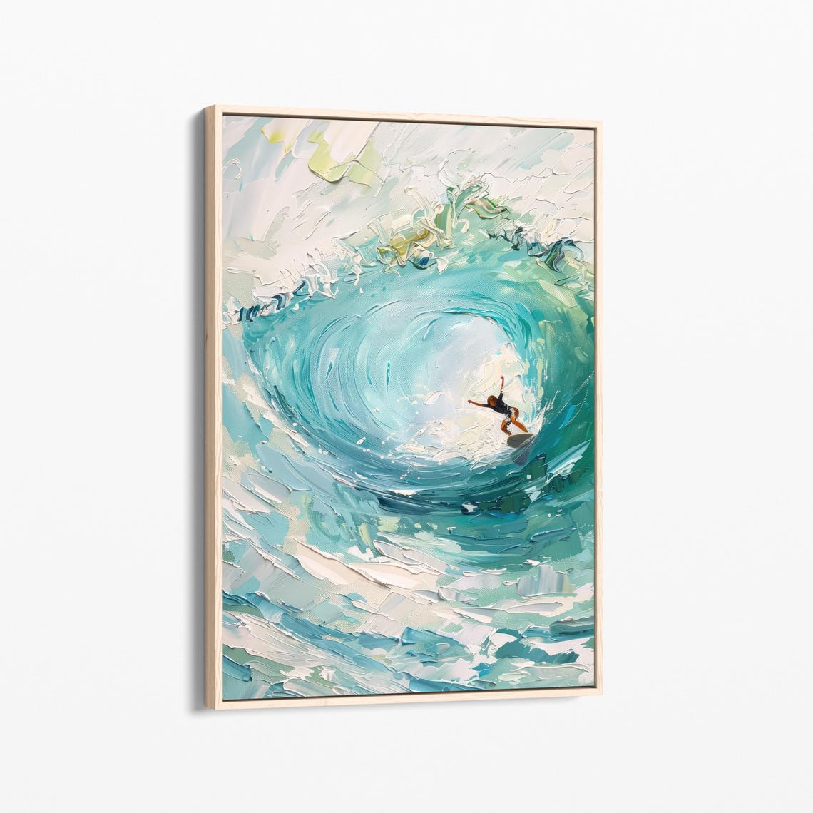 Surfing On Blue Waves Oil Painting Stretched Print Wall Art Surfing Painting Surfer Gifts Wall Art Gift Sob5