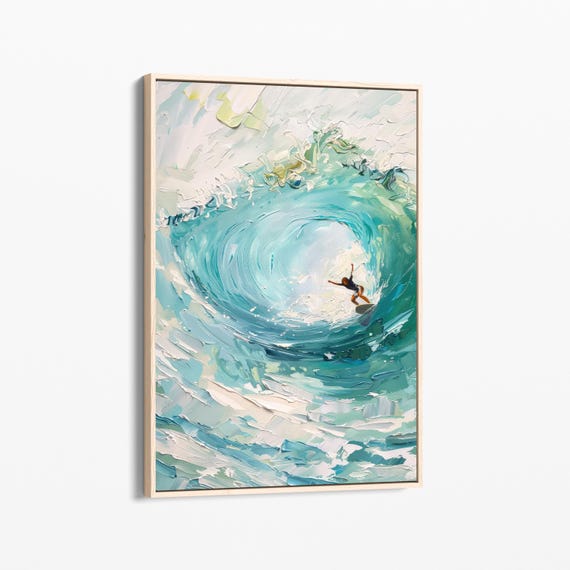 Surfing On Blue Waves Oil Painting Stretched Print Wall Art Surfing Painting Surfer Gifts Wall Art Gift Sob5