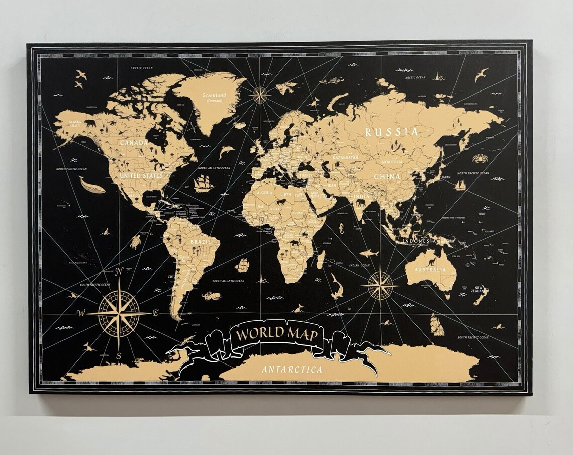 Old World Map Art Modern Office Decor Luxury Print