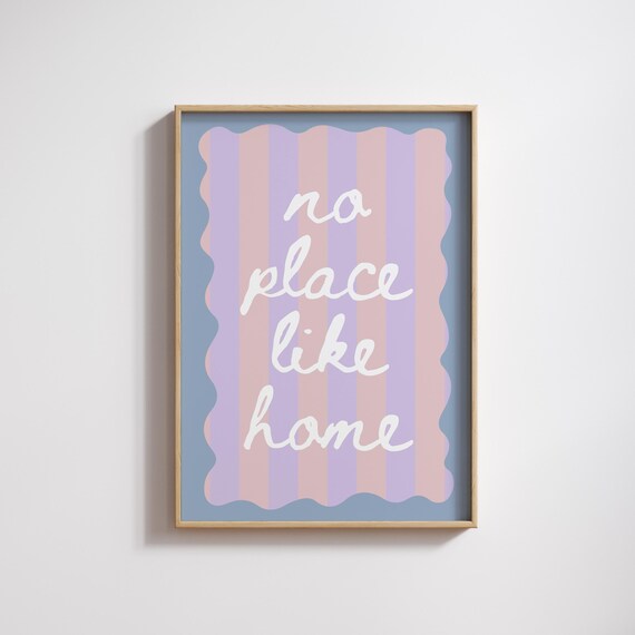 No Place Like Home Pastel Striped Script Preppy Bedroom Wall Art
