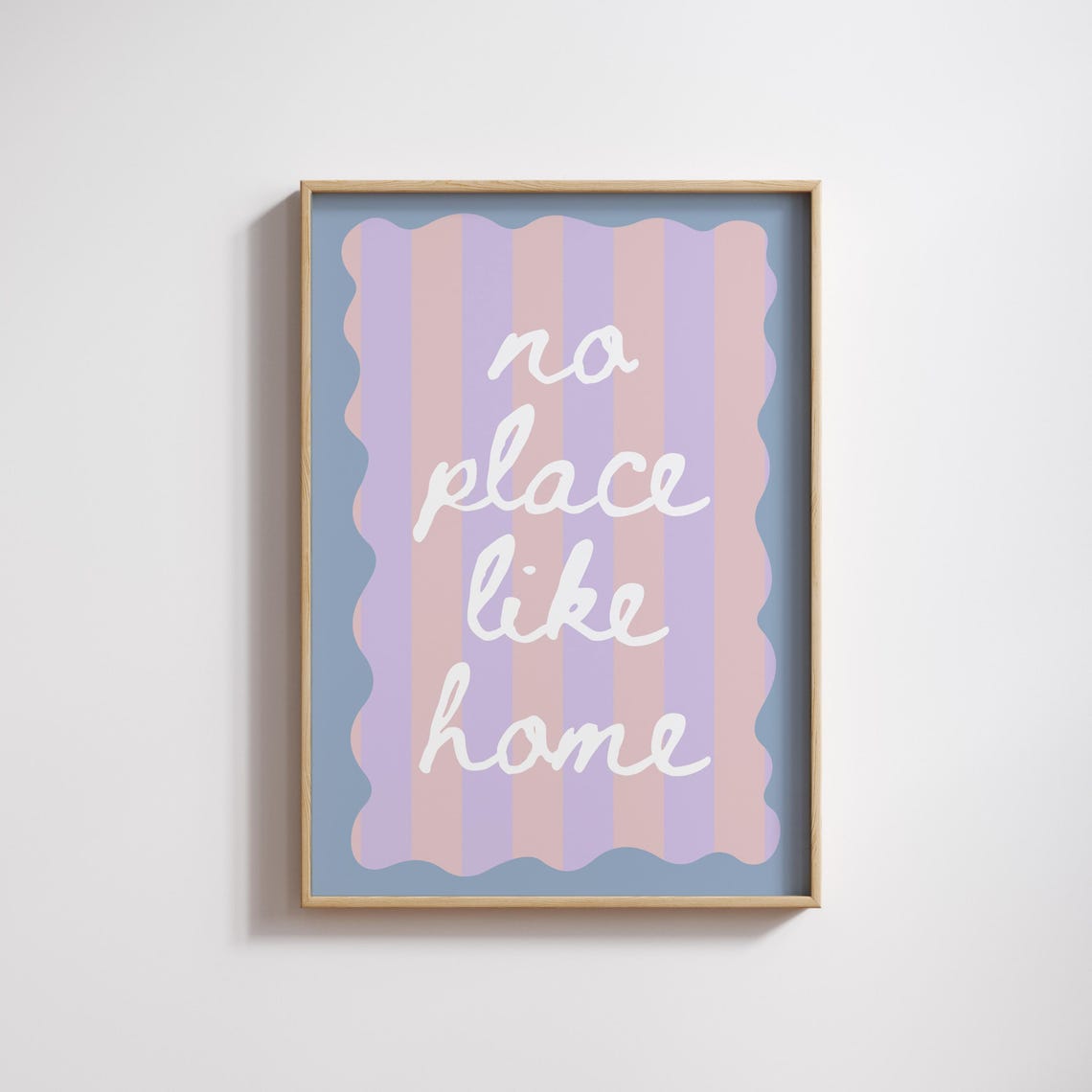 No Place Like Home Pastel Striped Script Preppy Bedroom Wall Art