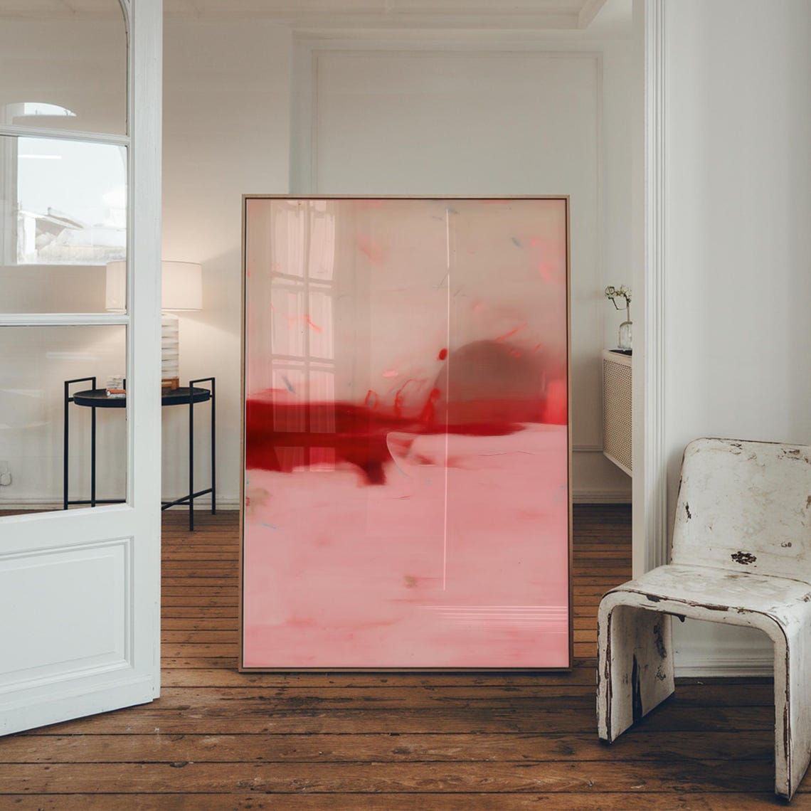 Blush Pink Red Abstract Expressionist Minimal Statement Poster