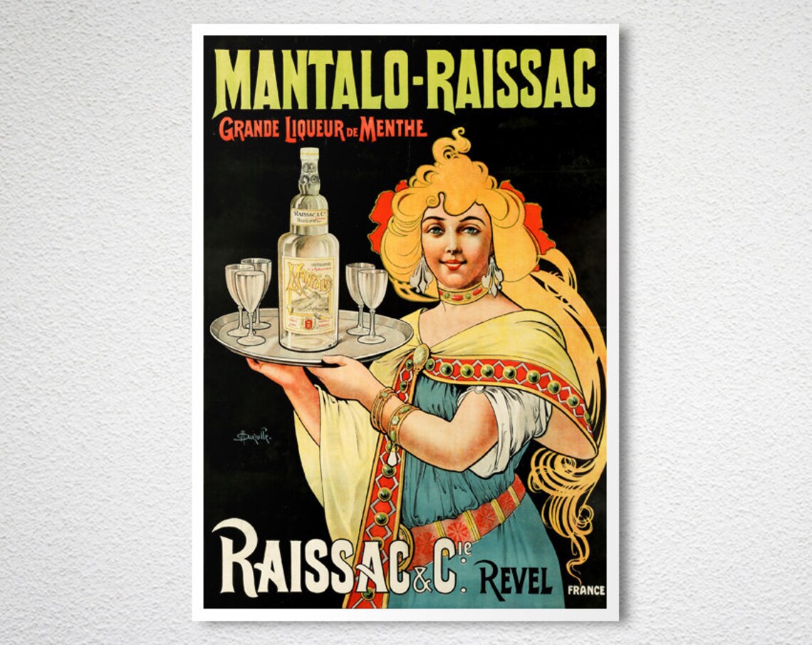 Mantalo Raissac Mint Liqueur Vintage French Advertising Poster Art - Image 2