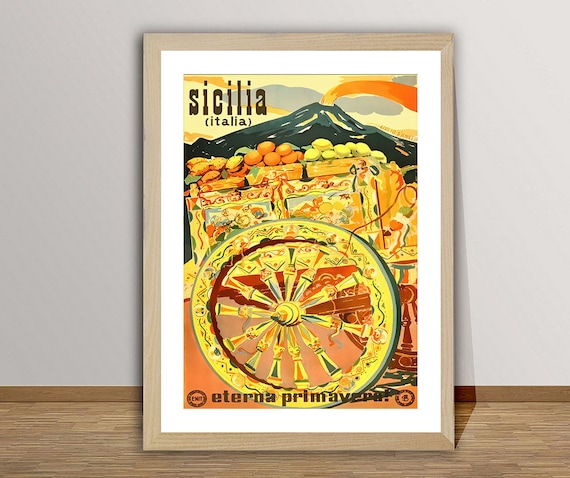 Sicilia Italia Vintage Travel Poster, Travel Poster
