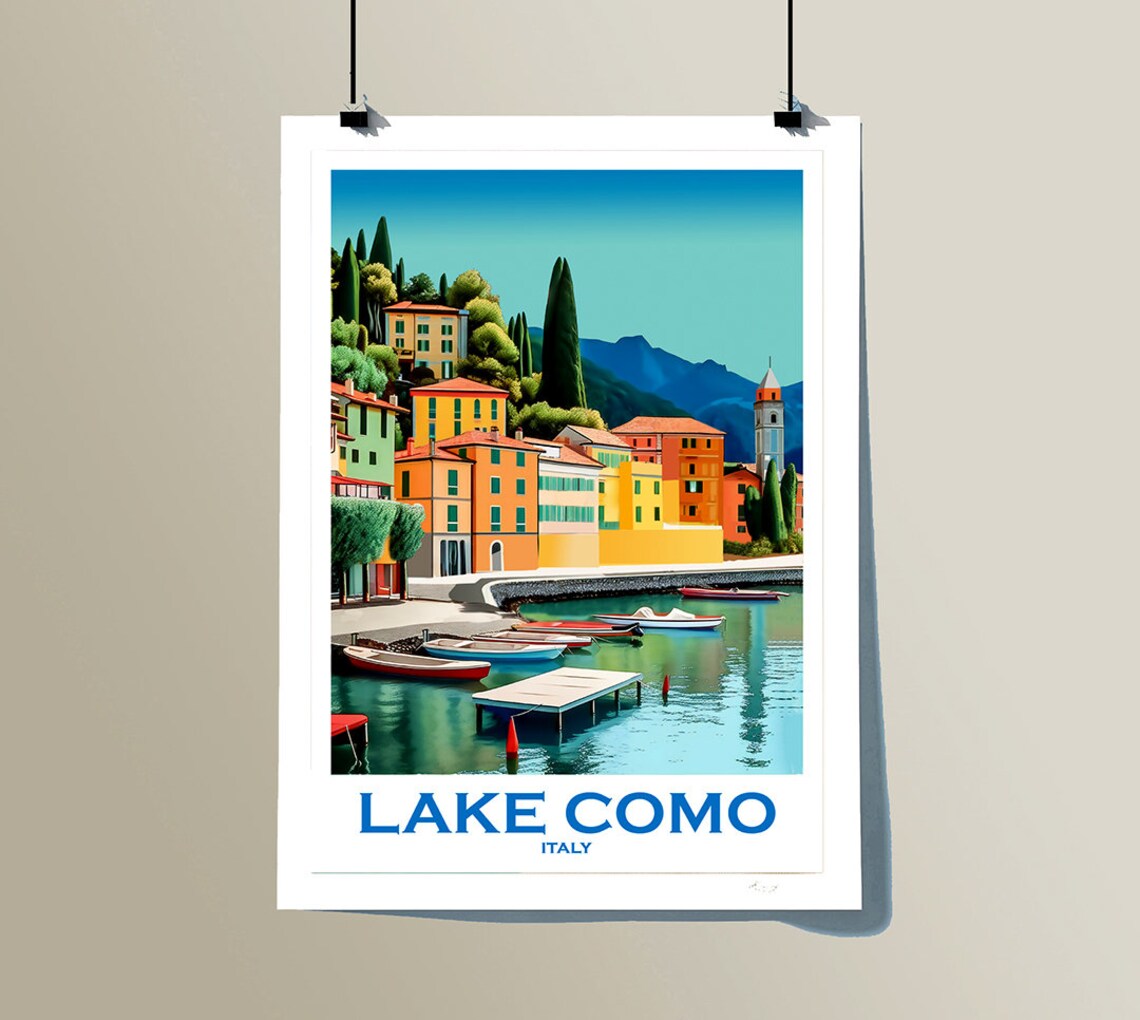 Lake Como Italy Village Harbor Wooden Boats Dock Vintage Travel Poster - Image 3