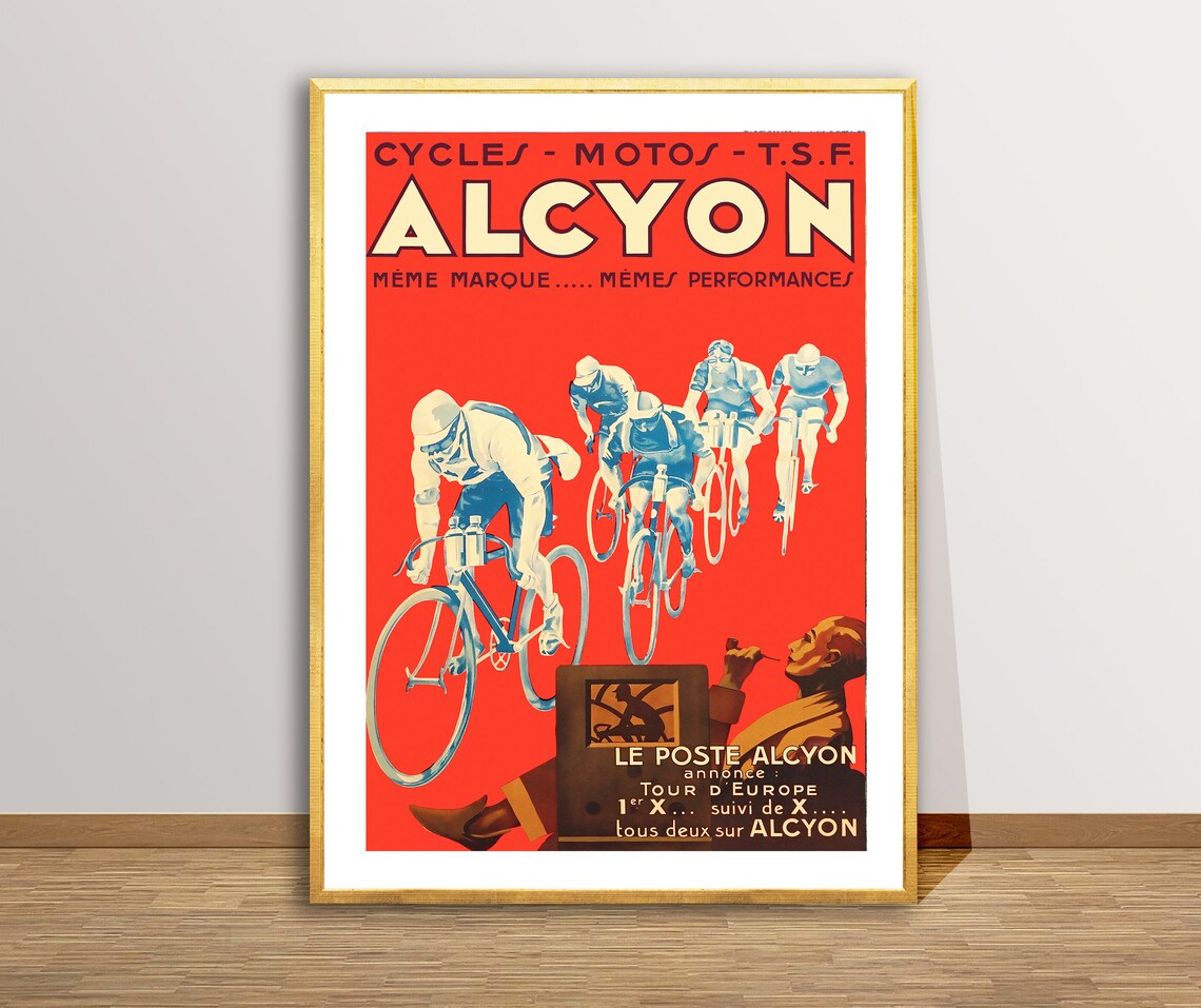Alcyon Cycles Motos Vintage French Bicycle Racing Red Poster - Image 2