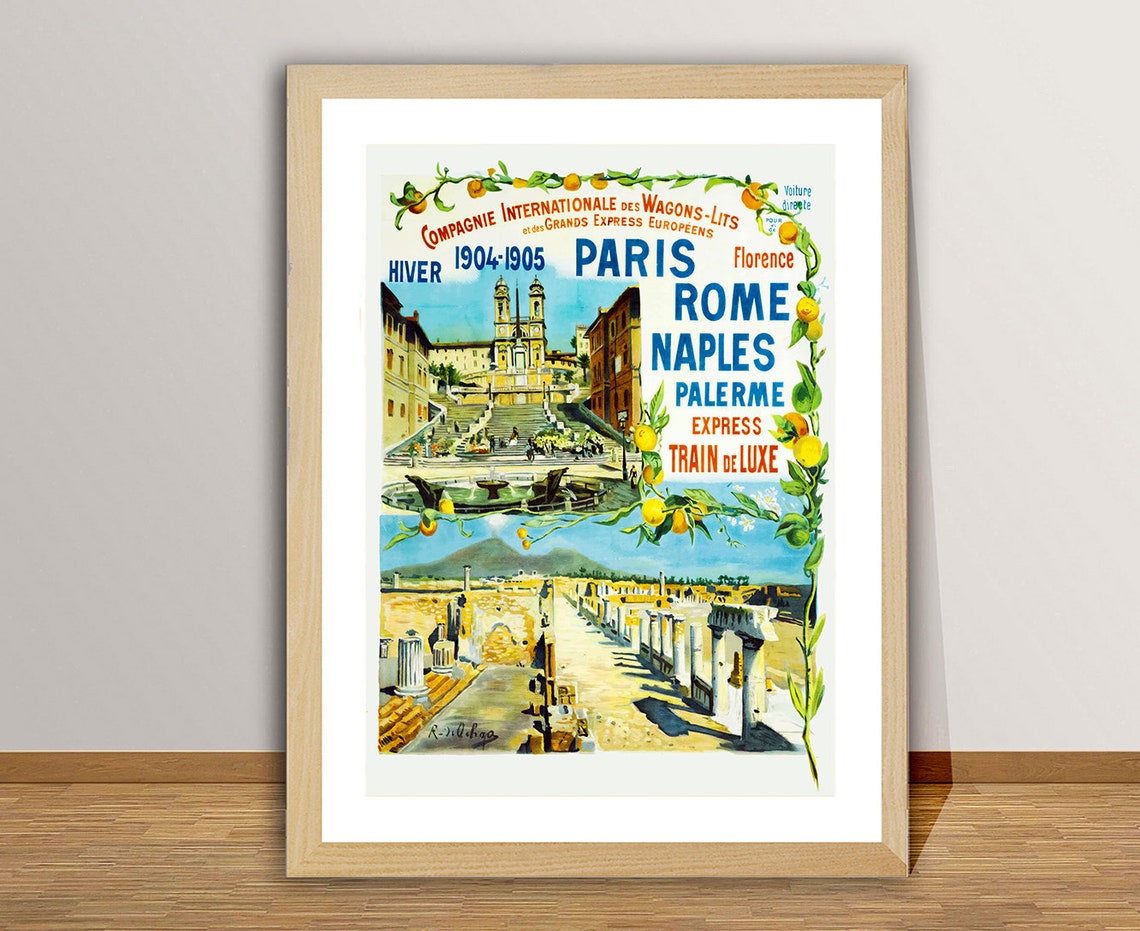 Wagons Lits Paris Rome Naples Palermo 1904 Train Travel Poster