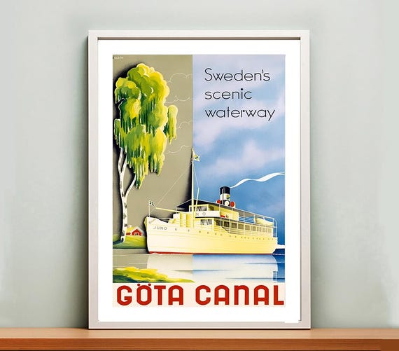 Sweden Gta Canal Vintage Travel Poster Retro Gta Canal Poster Gift Idea Wall Decor