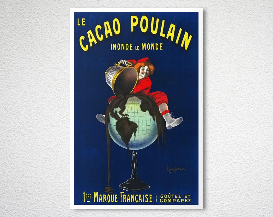Le Cacao Poulain Globe Pouring Cocoa Cappiello Vintage Ad Poster - Image 2
