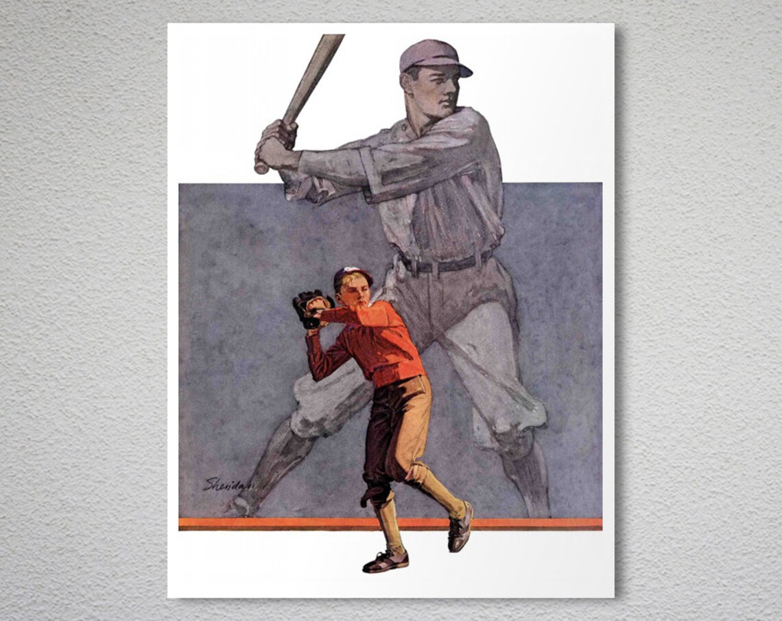 Vintage Baseball Batter Boy Fielder Classic Sports Illustration Poster - Image 2