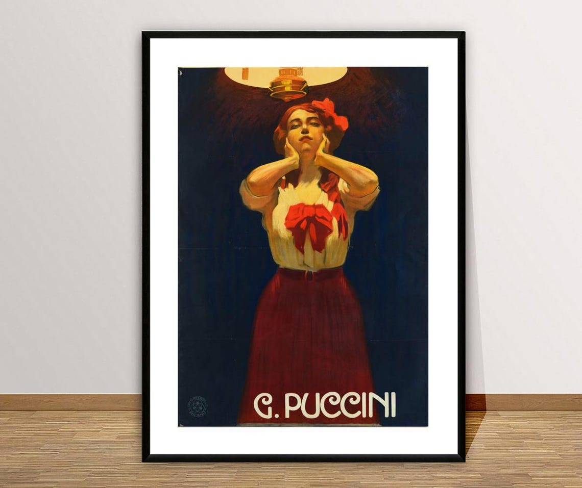 G Puccini Woman in Red Dress Lamp Cappiello Style Vintage Ad Poster - Image 3