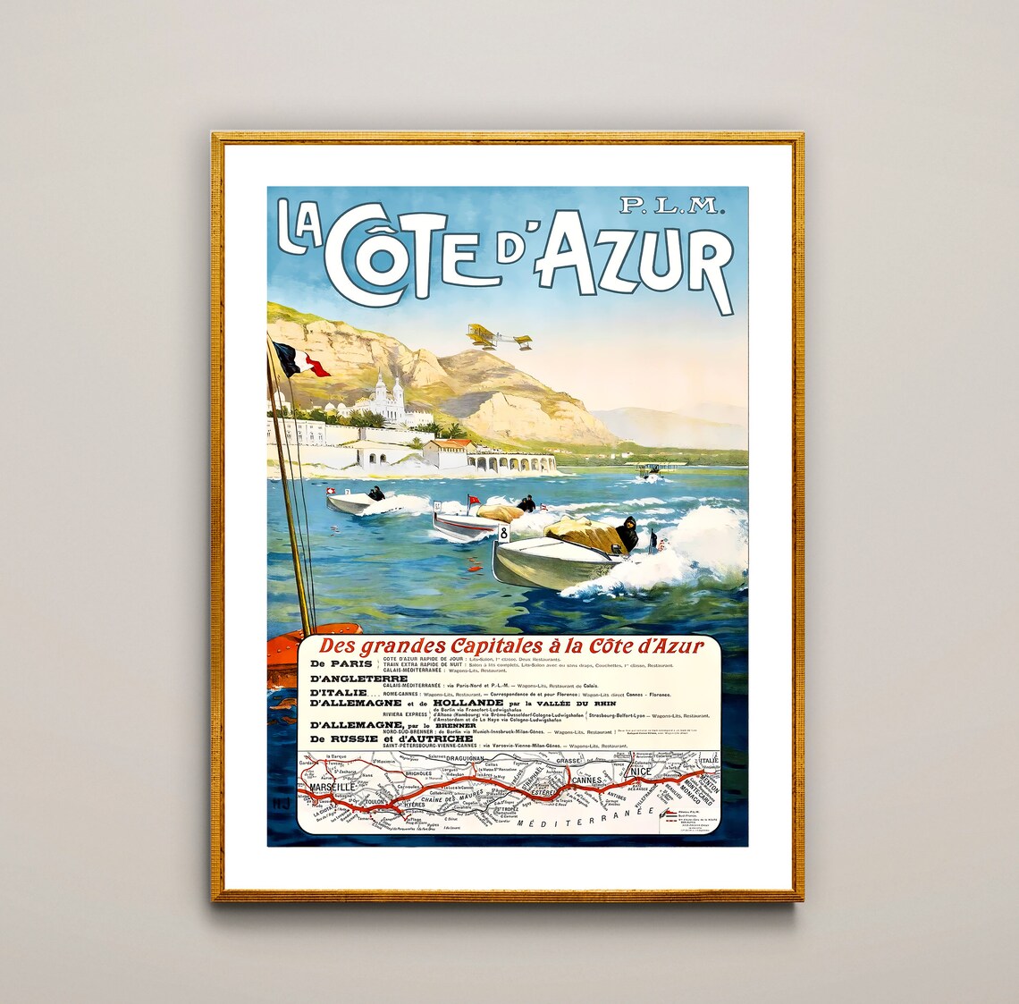 La Cote Dazur Vintage Travel Poster, France