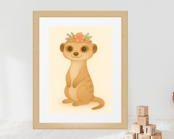 Boho Safari Meerkat Art Print, Nursery Decor