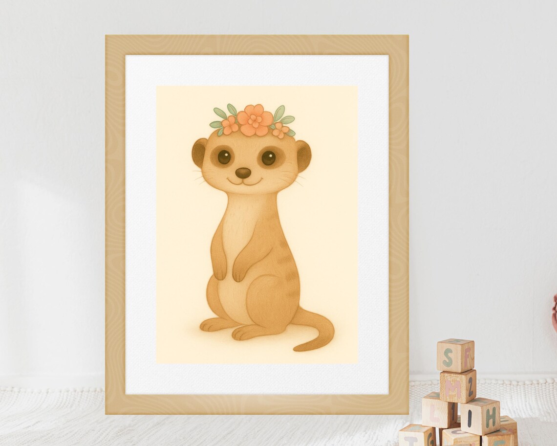 Boho Safari Meerkat Art Print, Nursery Decor