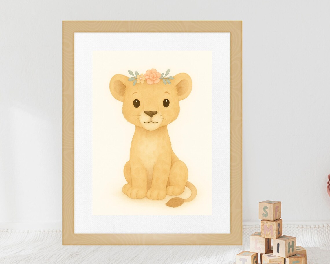 Safari Baby Lion With Flower Crown, Nursery Decor